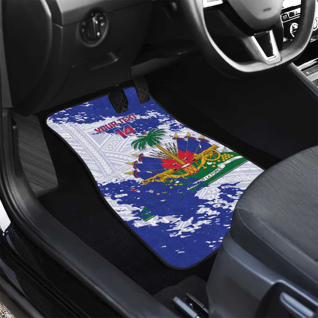 Custom Haiti Football Car Mats Les Grenadiers Blue Grunge Polynesian Tattoo - Wonder Print Shop