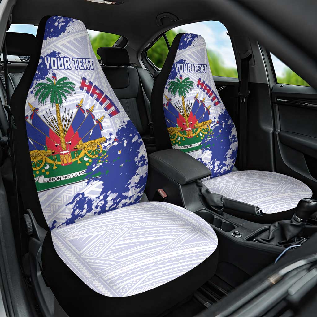 Custom Haiti Football Car Seat Cover Les Grenadiers Blue Grunge Polynesian Tattoo - Wonder Print Shop