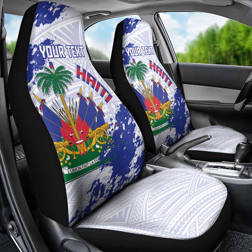 Custom Haiti Football Car Seat Cover Les Grenadiers Blue Grunge Polynesian Tattoo - Wonder Print Shop