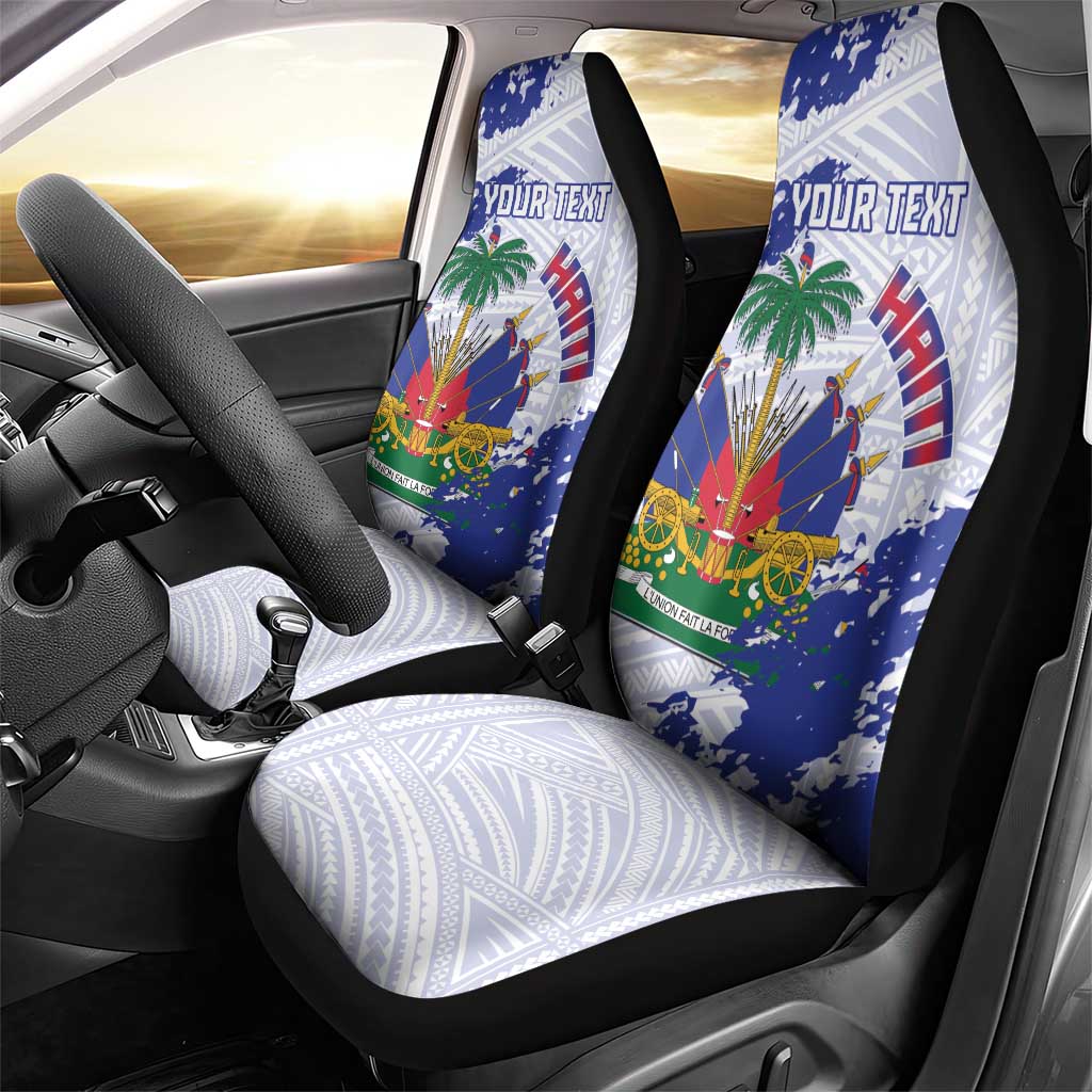 Custom Haiti Football Car Seat Cover Les Grenadiers Blue Grunge Polynesian Tattoo - Wonder Print Shop