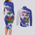 Custom Haiti Football Couples Matching Long Sleeve Bodycon Dress and Long Sleeve Button Shirt Les Grenadiers Blue Grunge Polynesian Tattoo - Wonder Print Shop