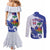 Custom Haiti Football Couples Matching Mermaid Dress and Long Sleeve Button Shirt Les Grenadiers Blue Grunge Polynesian Tattoo - Wonder Print Shop