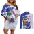 Custom Haiti Football Couples Matching Off Shoulder Short Dress and Long Sleeve Button Shirt Les Grenadiers Blue Grunge Polynesian Tattoo - Wonder Print Shop