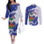 Custom Haiti Football Couples Matching Off The Shoulder Long Sleeve Dress and Long Sleeve Button Shirt Les Grenadiers Blue Grunge Polynesian Tattoo - Wonder Print Shop