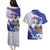 Custom Haiti Football Couples Matching Puletasi and Hawaiian Shirt Les Grenadiers Blue Grunge Polynesian Tattoo - Wonder Print Shop