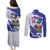 Custom Haiti Football Couples Matching Puletasi and Long Sleeve Button Shirt Les Grenadiers Blue Grunge Polynesian Tattoo - Wonder Print Shop