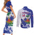 Custom Haiti Football Couples Matching Short Sleeve Bodycon Dress and Long Sleeve Button Shirt Les Grenadiers Blue Grunge Polynesian Tattoo - Wonder Print Shop