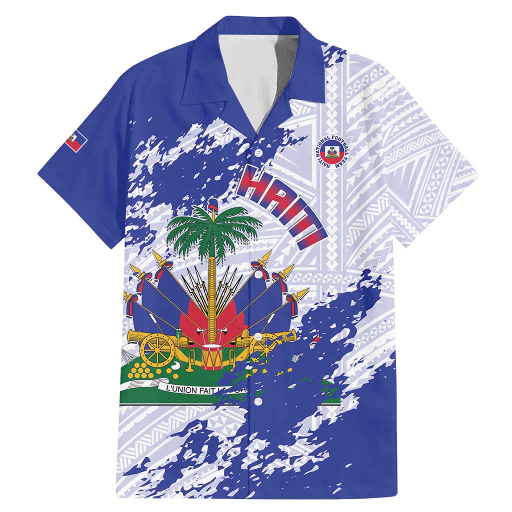 Custom Haiti Football Family Matching Mermaid Dress and Hawaiian Shirt Les Grenadiers Blue Grunge Polynesian Tattoo - Wonder Print Shop