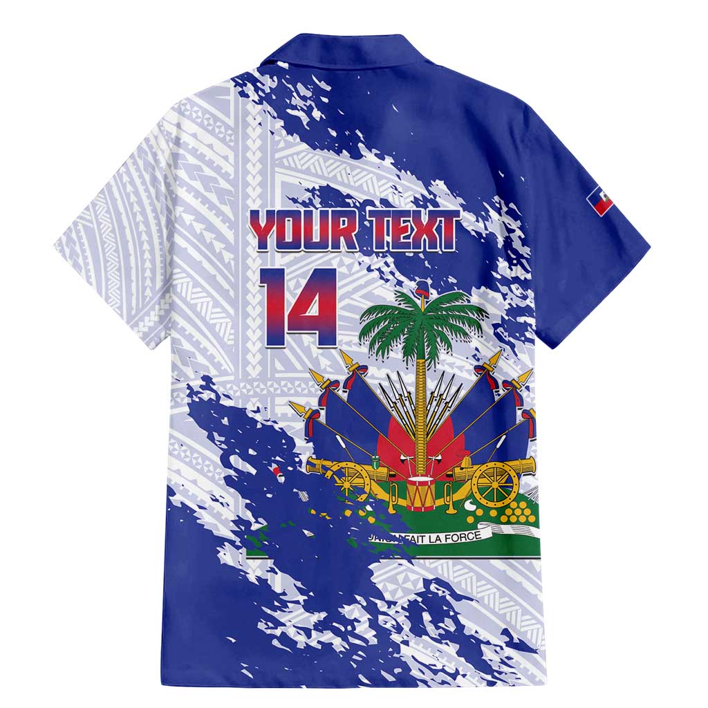 Custom Haiti Football Family Matching Mermaid Dress and Hawaiian Shirt Les Grenadiers Blue Grunge Polynesian Tattoo - Wonder Print Shop