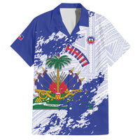 Custom Haiti Football Family Matching Off The Shoulder Long Sleeve Dress and Hawaiian Shirt Les Grenadiers Blue Grunge Polynesian Tattoo - Wonder Print Shop