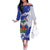 Custom Haiti Football Family Matching Off The Shoulder Long Sleeve Dress and Hawaiian Shirt Les Grenadiers Blue Grunge Polynesian Tattoo - Wonder Print Shop