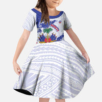 Custom Haiti Football Family Matching Off Shoulder Maxi Dress and Hawaiian Shirt Les Grenadiers Blue Grunge Polynesian Tattoo - Wonder Print Shop