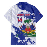 Custom Haiti Football Family Matching Off Shoulder Short Dress and Hawaiian Shirt Les Grenadiers Blue Grunge Polynesian Tattoo - Wonder Print Shop