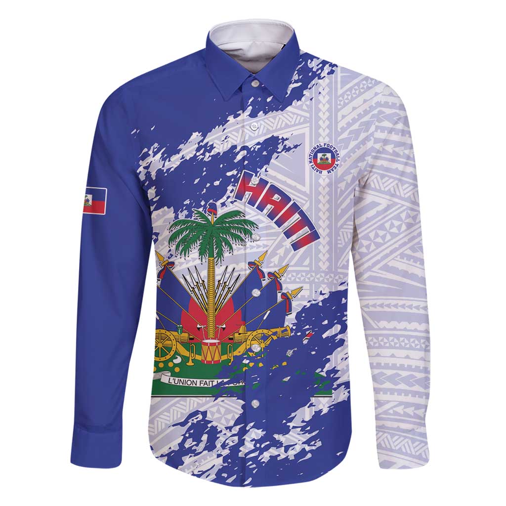 Custom Haiti Football Family Matching Off Shoulder Short Dress and Hawaiian Shirt Les Grenadiers Blue Grunge Polynesian Tattoo - Wonder Print Shop