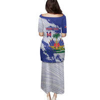 Custom Haiti Football Family Matching Puletasi and Hawaiian Shirt Les Grenadiers Blue Grunge Polynesian Tattoo - Wonder Print Shop