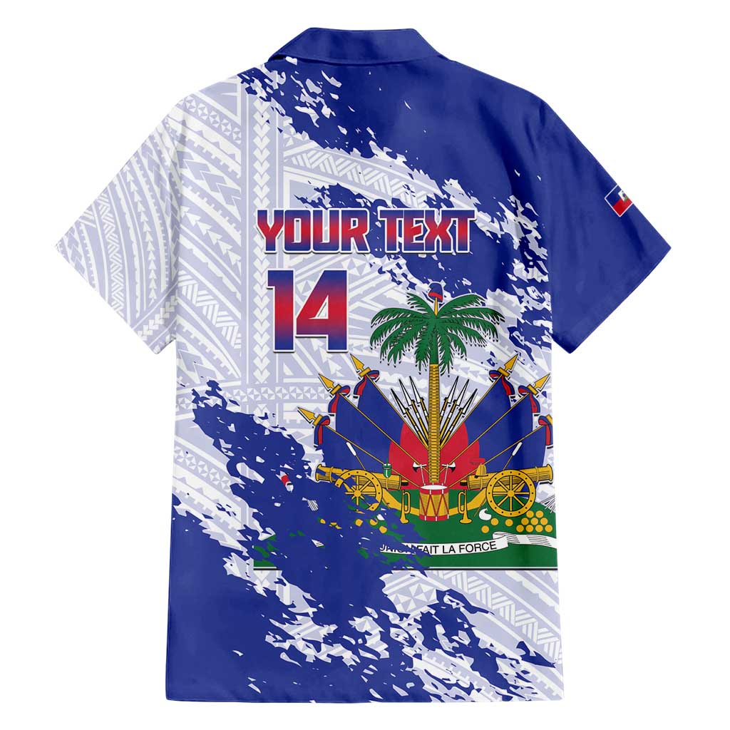 Custom Haiti Football Family Matching Short Sleeve Bodycon Dress and Hawaiian Shirt Les Grenadiers Blue Grunge Polynesian Tattoo - Wonder Print Shop
