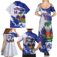 Custom Haiti Football Family Matching Summer Maxi Dress and Hawaiian Shirt Les Grenadiers Blue Grunge Polynesian Tattoo - Wonder Print Shop
