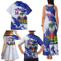 Custom Haiti Football Family Matching Tank Maxi Dress and Hawaiian Shirt Les Grenadiers Blue Grunge Polynesian Tattoo - Wonder Print Shop