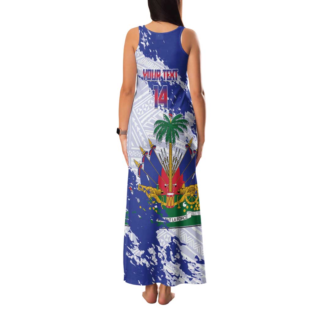 Custom Haiti Football Family Matching Tank Maxi Dress and Hawaiian Shirt Les Grenadiers Blue Grunge Polynesian Tattoo - Wonder Print Shop