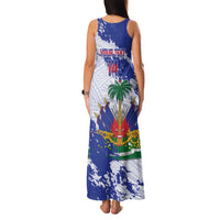 Custom Haiti Football Family Matching Tank Maxi Dress and Hawaiian Shirt Les Grenadiers Blue Grunge Polynesian Tattoo - Wonder Print Shop