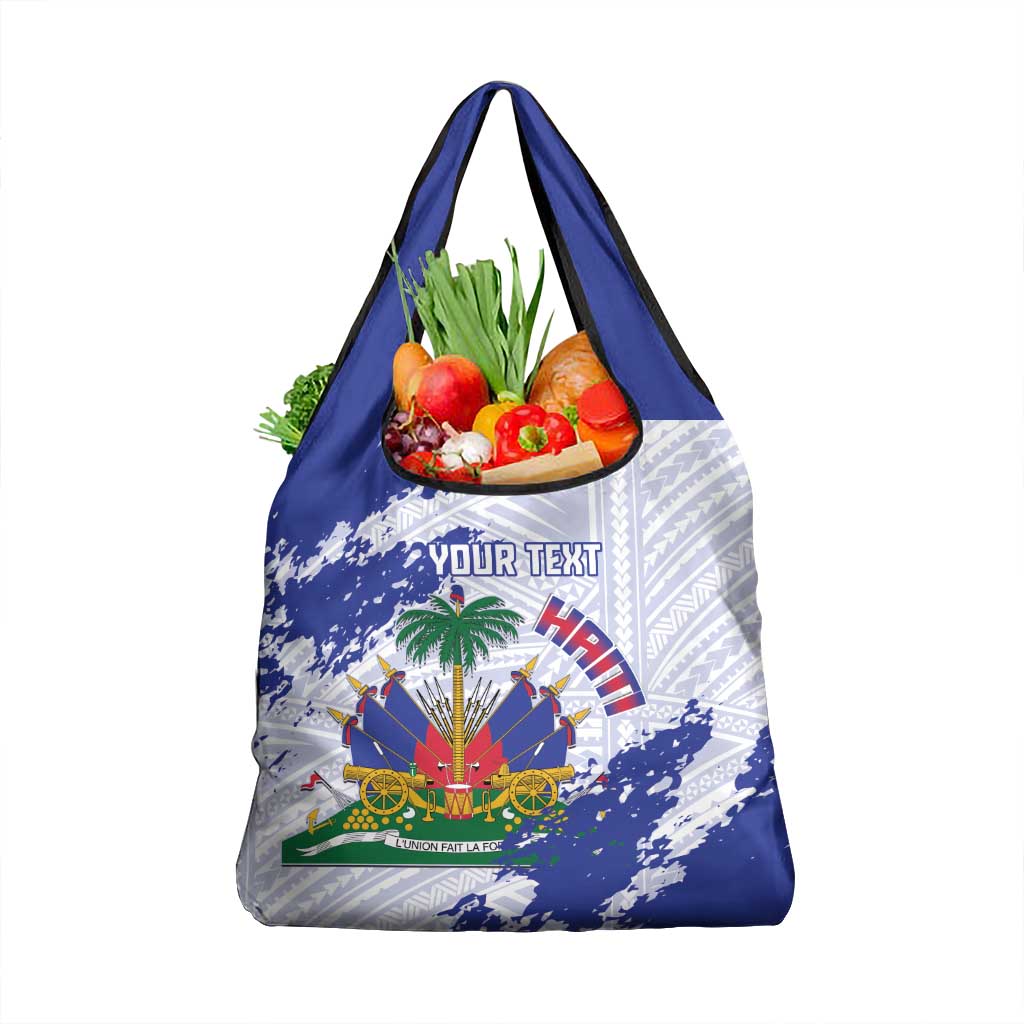 Custom Haiti Football Grocery Bag Les Grenadiers Blue Grunge Polynesian Tattoo - Wonder Print Shop