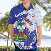 Custom Haiti Football Hawaiian Shirt Les Grenadiers Blue Grunge Polynesian Tattoo - Wonder Print Shop