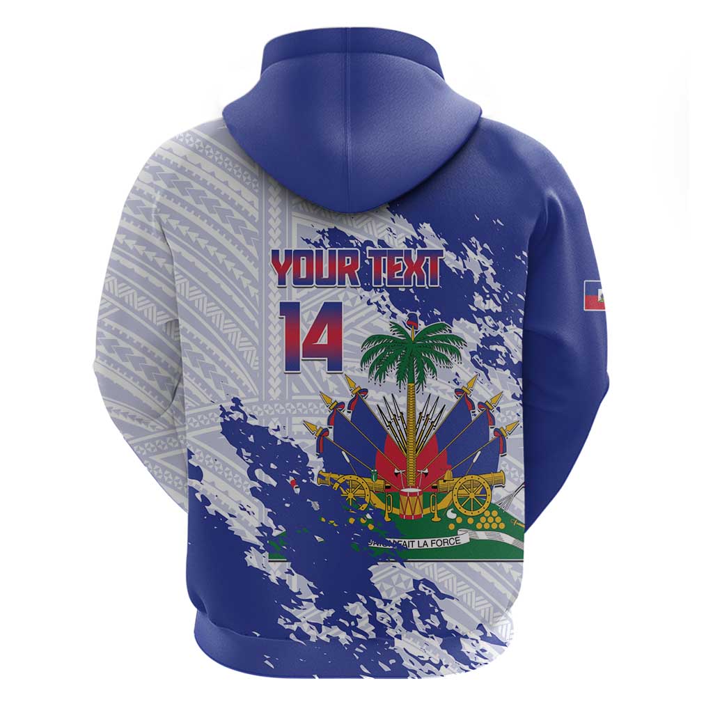 Custom Haiti Football Hoodie Les Grenadiers Blue Grunge Polynesian Tattoo - Wonder Print Shop
