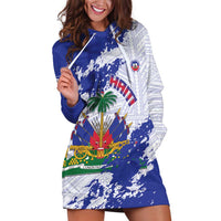 Custom Haiti Football Hoodie Dress Les Grenadiers Blue Grunge Polynesian Tattoo - Wonder Print Shop
