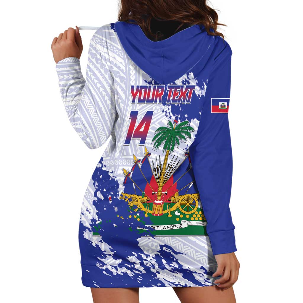 Custom Haiti Football Hoodie Dress Les Grenadiers Blue Grunge Polynesian Tattoo - Wonder Print Shop
