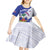 Custom Haiti Football Kid Short Sleeve Dress Les Grenadiers Blue Grunge Polynesian Tattoo - Wonder Print Shop