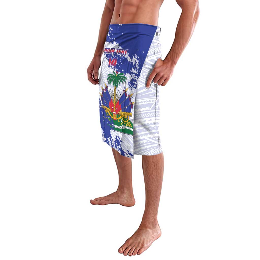 Custom Haiti Football Lavalava Les Grenadiers Blue Grunge Polynesian Tattoo - Wonder Print Shop