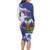 Custom Haiti Football Long Sleeve Bodycon Dress Les Grenadiers Blue Grunge Polynesian Tattoo - Wonder Print Shop