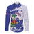 Custom Haiti Football Long Sleeve Button Shirt Les Grenadiers Blue Grunge Polynesian Tattoo - Wonder Print Shop