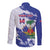 Custom Haiti Football Long Sleeve Button Shirt Les Grenadiers Blue Grunge Polynesian Tattoo - Wonder Print Shop