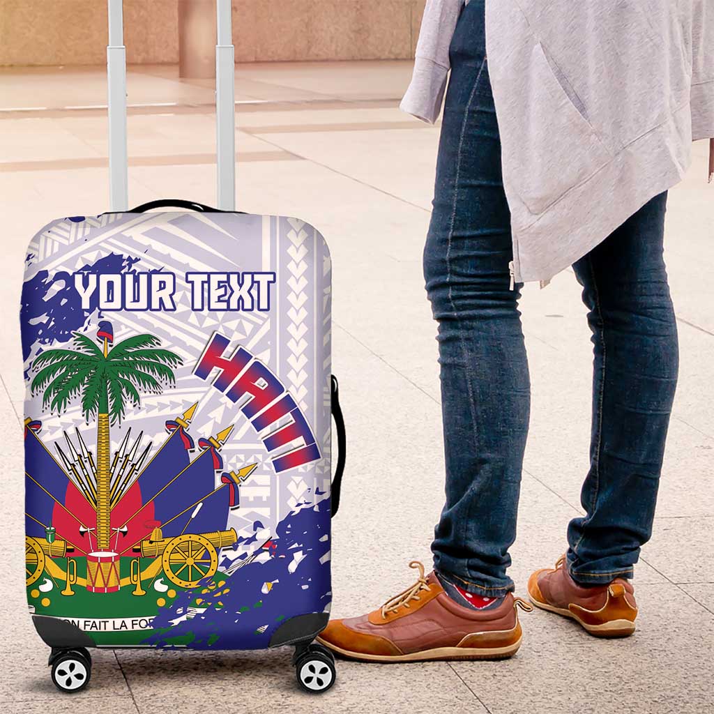 Custom Haiti Football Luggage Cover Les Grenadiers Blue Grunge Polynesian Tattoo - Wonder Print Shop