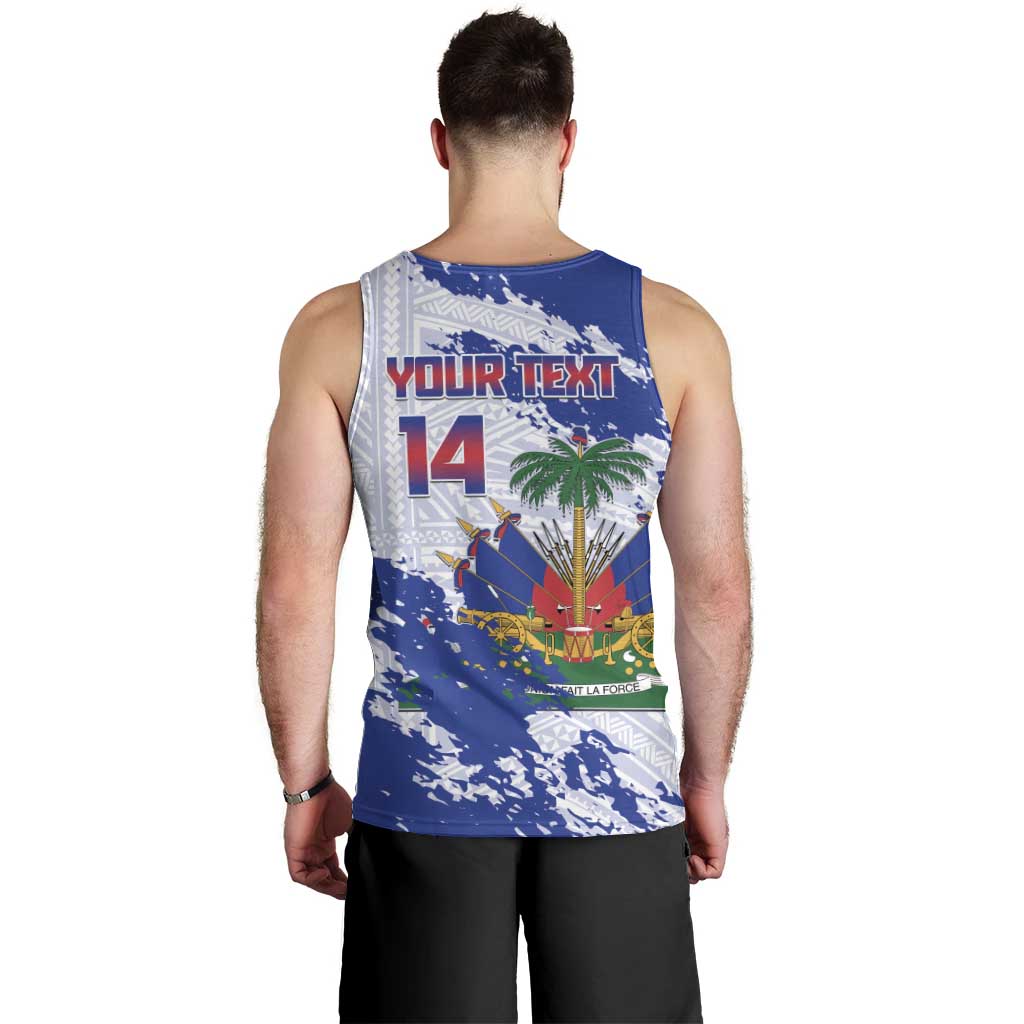 Custom Haiti Football Men Tank Top Les Grenadiers Blue Grunge Polynesian Tattoo - Wonder Print Shop