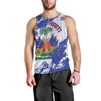 Custom Haiti Football Men Tank Top Les Grenadiers Blue Grunge Polynesian Tattoo - Wonder Print Shop