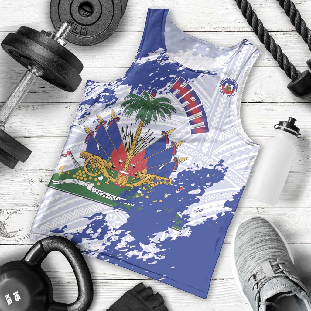 Custom Haiti Football Men Tank Top Les Grenadiers Blue Grunge Polynesian Tattoo - Wonder Print Shop