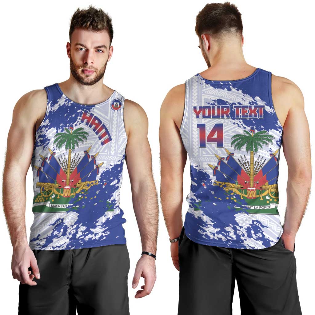Custom Haiti Football Men Tank Top Les Grenadiers Blue Grunge Polynesian Tattoo - Wonder Print Shop