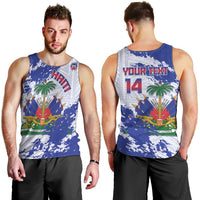 Custom Haiti Football Men Tank Top Les Grenadiers Blue Grunge Polynesian Tattoo - Wonder Print Shop