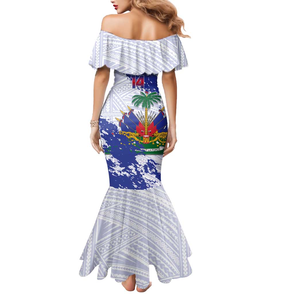 Custom Haiti Football Mermaid Dress Les Grenadiers Blue Grunge Polynesian Tattoo - Wonder Print Shop
