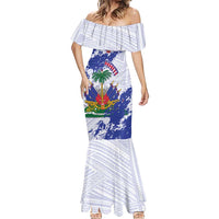 Custom Haiti Football Mermaid Dress Les Grenadiers Blue Grunge Polynesian Tattoo - Wonder Print Shop