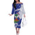 Custom Haiti Football Off The Shoulder Long Sleeve Dress Les Grenadiers Blue Grunge Polynesian Tattoo - Wonder Print Shop
