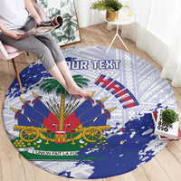 Custom Haiti Football Round Carpet Les Grenadiers Blue Grunge Polynesian Tattoo - Wonder Print Shop