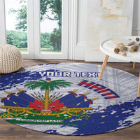 Custom Haiti Football Round Carpet Les Grenadiers Blue Grunge Polynesian Tattoo - Wonder Print Shop