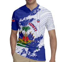 Custom Haiti Football Rugby Jersey Les Grenadiers Blue Grunge Polynesian Tattoo - Wonder Print Shop