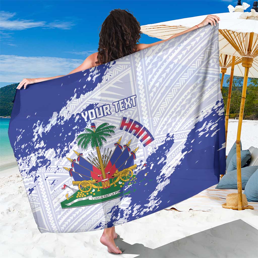 Custom Haiti Football Sarong Les Grenadiers Blue Grunge Polynesian Tattoo - Wonder Print Shop