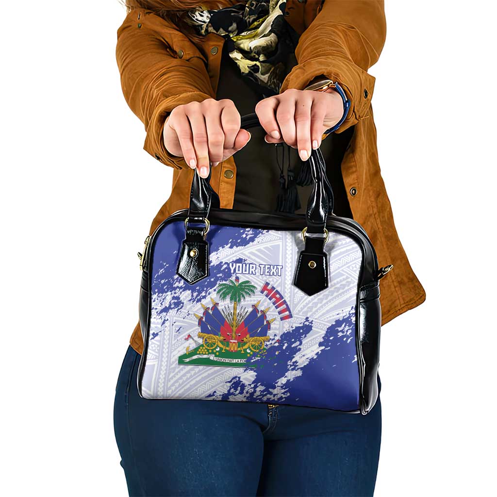 Custom Haiti Football Shoulder Handbag Les Grenadiers Blue Grunge Polynesian Tattoo - Wonder Print Shop