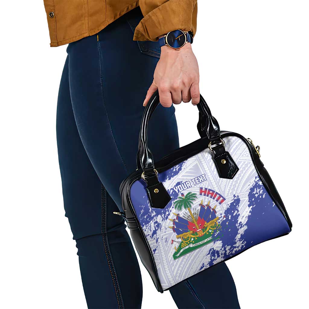 Custom Haiti Football Shoulder Handbag Les Grenadiers Blue Grunge Polynesian Tattoo - Wonder Print Shop