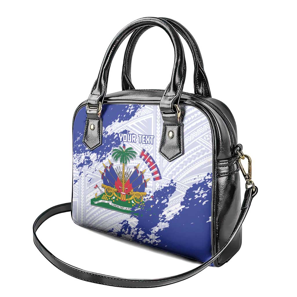 Custom Haiti Football Shoulder Handbag Les Grenadiers Blue Grunge Polynesian Tattoo - Wonder Print Shop